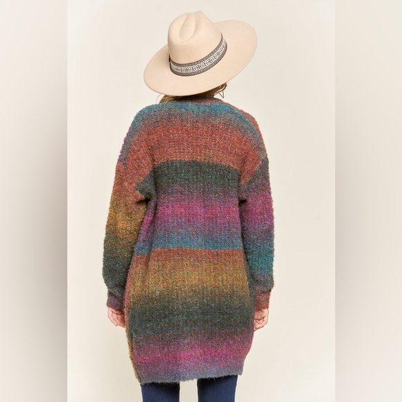 Multicolor Ombre Textured Marled Knit Cardigan with Pockets - Picture 15 of 16